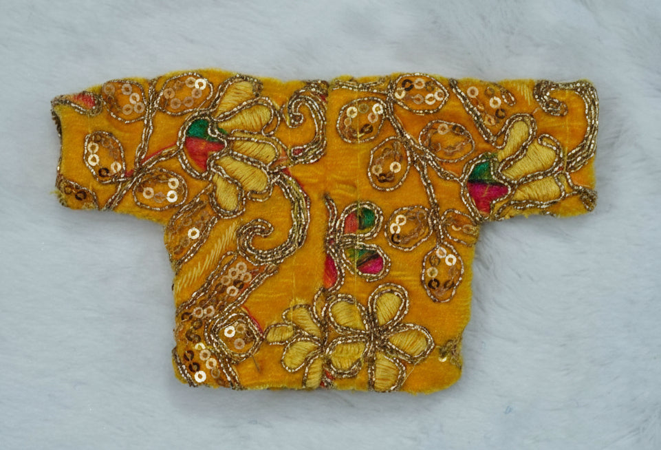DARK YELLOW EMBROIDARY//WINTER VELVET POSHAK//FULL SLEEVES WITH CAP//EASILY WASHABLE