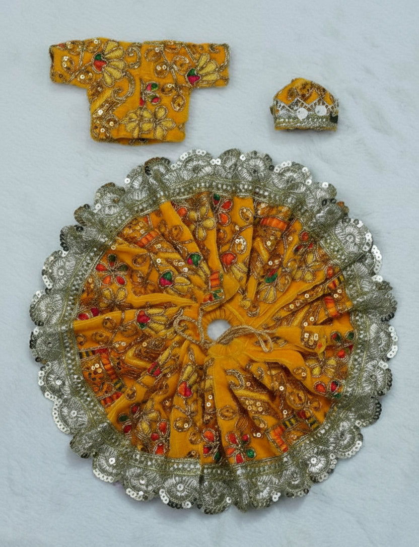 DARK YELLOW EMBROIDARY//WINTER VELVET POSHAK//FULL SLEEVES WITH CAP//EASILY WASHABLE