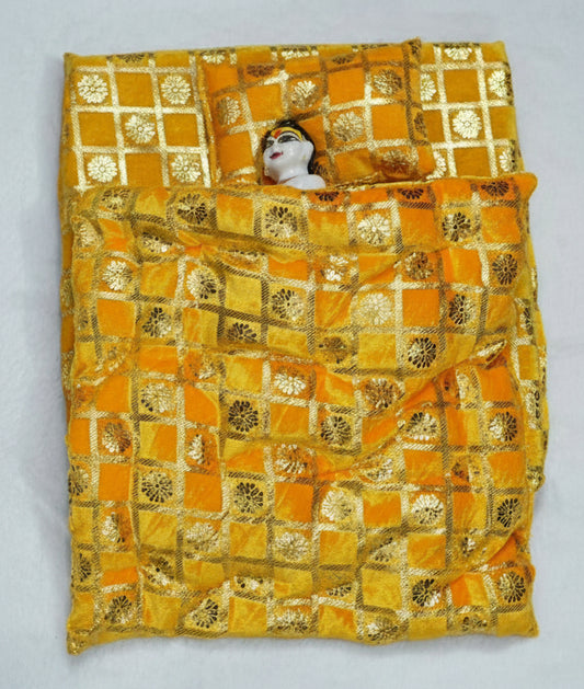 WINTER WARM MATTRESS FOR GOPAL JI // WITH YELLOW VELVET ONE WARM BLANKET & PILLOW