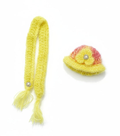 ORANGE COLOUR POSHAK WITH YELLOW FLOWER BORDER //WITH MUFFLAR AND CAP//KNITTED WOOLEN POSHAK