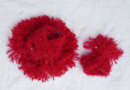 RED WOOLEN EASY WEAR HAND KNITTED POSHAK WITH WARM CAP