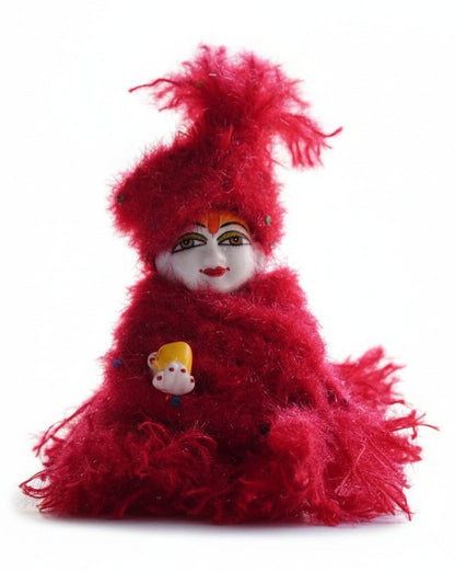 RED WOOLEN EASY WEAR HAND KNITTED POSHAK WITH WARM CAP