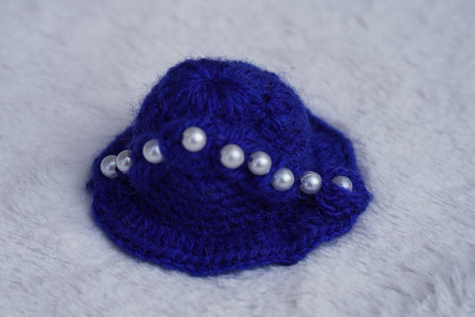 ROYAL BLUE HAND KNITTED WOOLEN POSHAK WITH WHITE PEARL WARM CAP & PATKA
