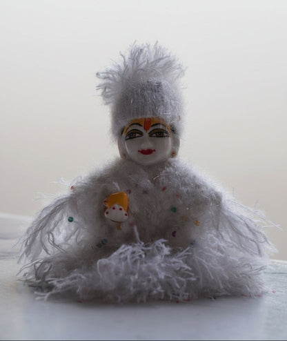 PURE WHITE EASY WEAR HAND KNITTED WINTER WOOLEN POSHAK WITH WARM CAP