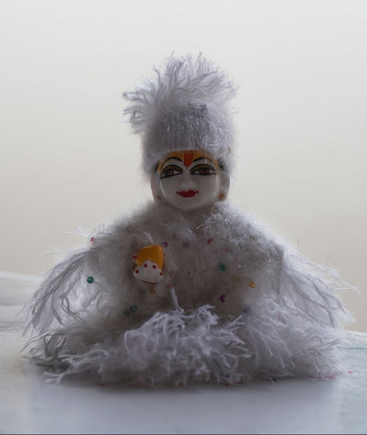 PURE WHITE EASY WEAR HAND KNITTED WINTER WOOLEN POSHAK WITH WARM CAP