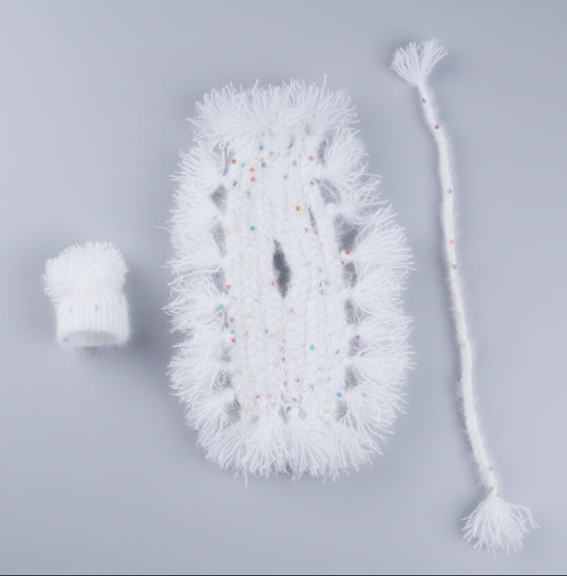 PURE WHITE EASY WEAR HAND KNITTED WINTER WOOLEN POSHAK WITH WARM CAP