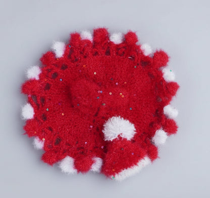 RED&WHITE WOOLEN HAND KNITTED POSHAK WITH WARM CAP